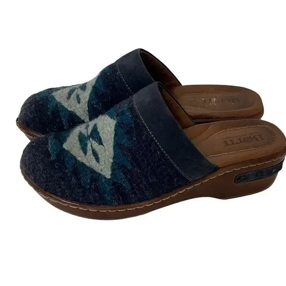 Born Bandy Blanket Aztec Clogs Womens 7 Blue Wool Leather Slip On Comfort - Picture 3 of 12